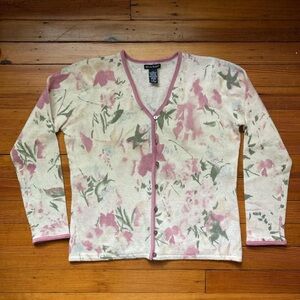 Vintage Alexandra Bartlett wool blend cardigan pink white floral cottage M y2k